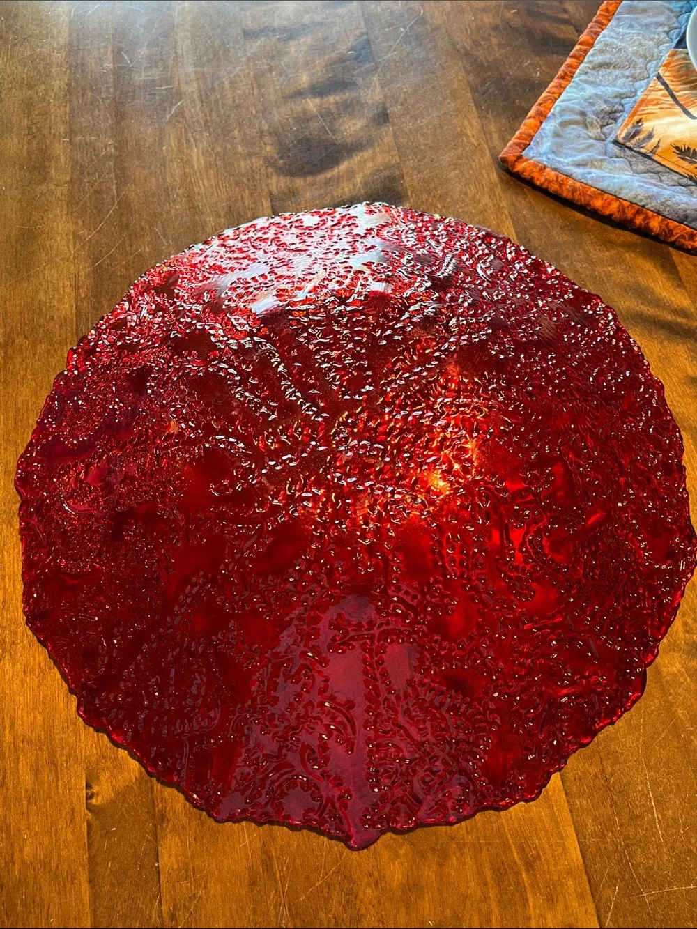 Art Glass Decorative Bowl - Iridescent Red Accent